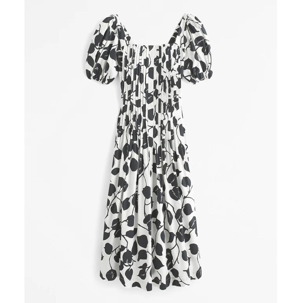 Abercrombie & Fitch Puff Sleeve Pleat Release Midi Dress